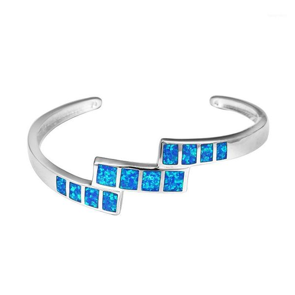 

blue opal gem charm bangle silver plated bangles bracelets for women new arrival fashion jewelry1, Black
