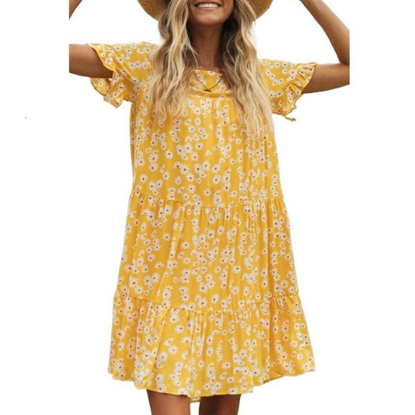 

casual dresses blue 2021 flowear daisy print women round neck boho beach female vestidos mini c4s2, Black;gray