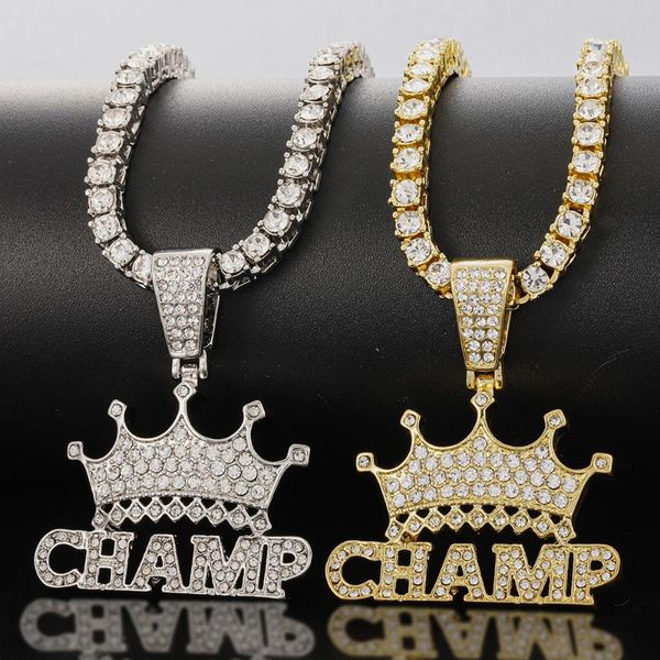 

pendant necklaces iced out ankh champ necklace choker chain women hip-hop jewelry for men tennis fashion link gift, Silver