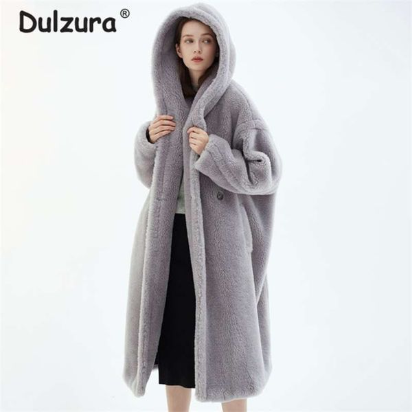 

oversized long hooded teddy jacket coat women winter trendy female warm overcoat vintage casual loose faux fur coats 210928, Black
