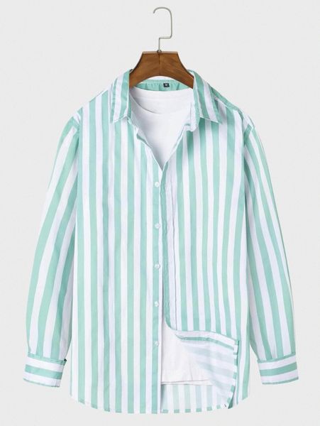 

men 1pc striped print shirt 28rq#, White;black