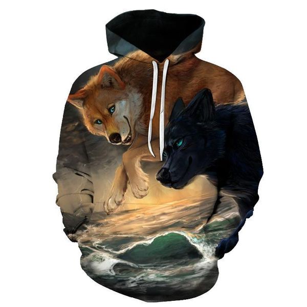 

men's hoodies & sweatshirts mens 3d wolf printed loose spring arrival fashion sweatshirt for men drawstring streetwear hip hop hoodie 2, Black
