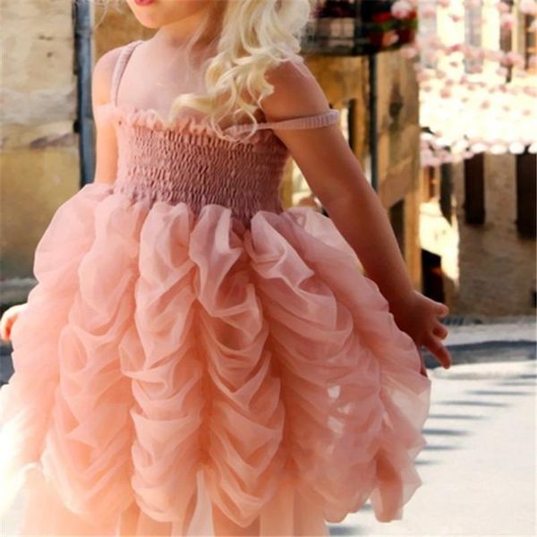 

girl's dresses pudcoco kids 1-6y pink princess layered dress summer fashion wedding girls sling sundress party ruffles bubble tutu, Red;yellow