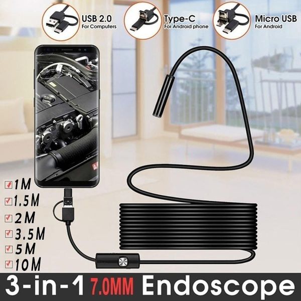 

cameras type c usb mini 7mm 1m 3.5m 5m flexible hard cable snake borescope inspection for android smartphone pc