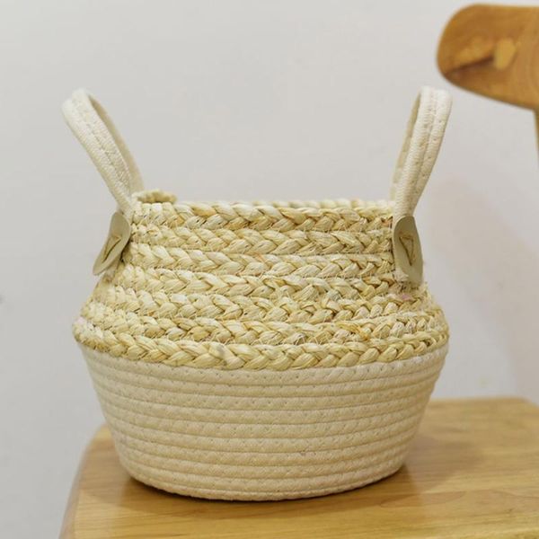 

woven straw basket fridendly household supplies indoor equipment multi-purpose storage boxes corn fiber flower pot baskets