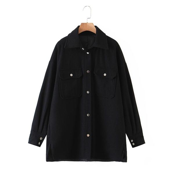 

women plus size black jackets autumn pockets cotton outwear loose casual female turn down collar jacket coat xz2591 women's, Black;brown
