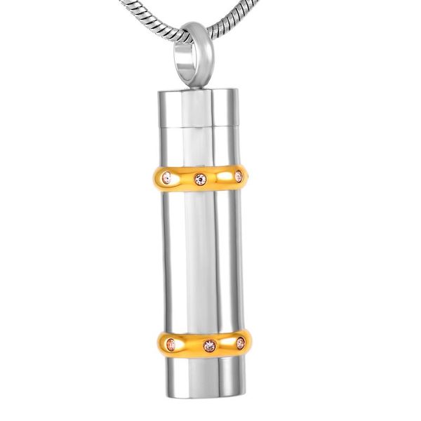

pendant necklaces cylinder with gold circle crystal stainless steel cremation jewelry dog cat keepsake ashes urn necklace for men women, Silver