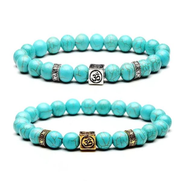 

8mm handmade natural turquoise gemstone beads yoga strands bracelet ancient silver gold box natural stone bracelets for women fashion jewelr, Black