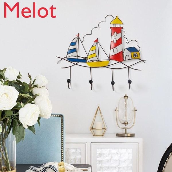 

wrought iron sailboat lighthouse art home hook entrance decoration fashion creative strip decorative objects & figurines