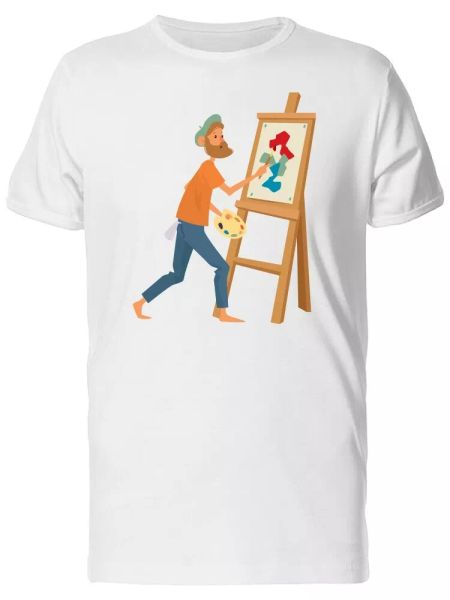 

artist with beard painting men's tee -image by shutterstock, White;black
