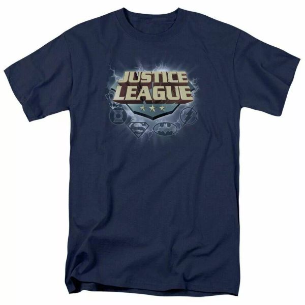 

justice league storm logo t shirt mens licensed dc comics tee navy, White;black