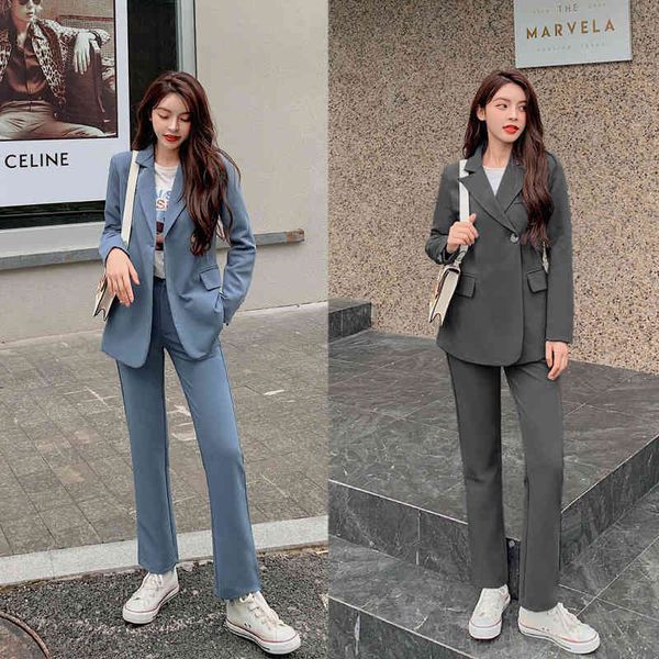

spring and autumn drape casual korean style women's suit fashion two pieces 210514, White;black