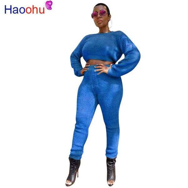 

two piece dress winter women's set long sleeve wool sweater pencil pants suit elegant sporty overalls tracksuit sweatsuit, White