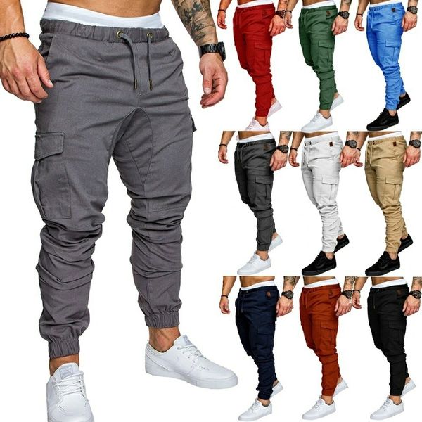 

casual pants mens corset overalls multi pant sports solid color men cross border trade thin more than a pocket, Black