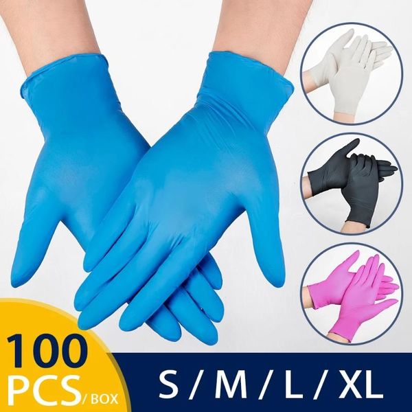 

disposable gloves 100pcs nitrile black waterproof mechanic laboratory work kitchen household cleaning gardening safety synthetic