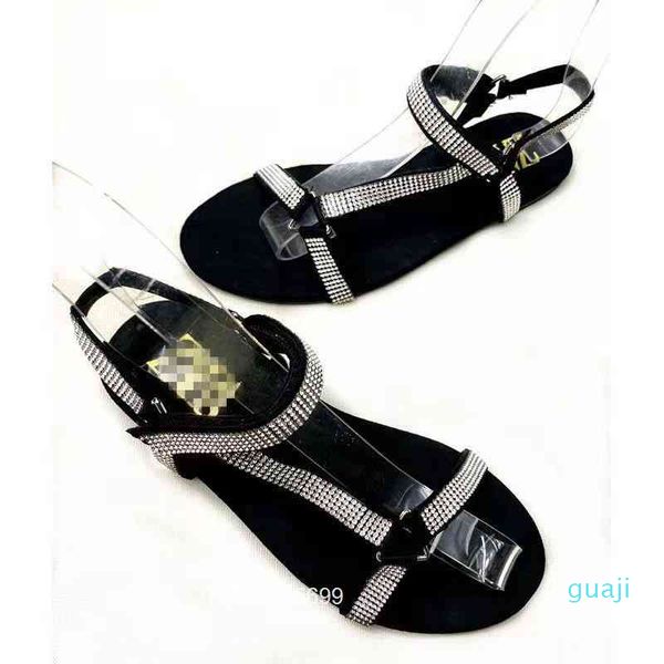 

fashion high designer lady slippers sandals open toe crystal buckle summer flat shoes comfortable leisure woman 6588, Black