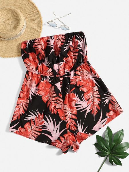 

plus tropical print tube romper x4s0#, Black