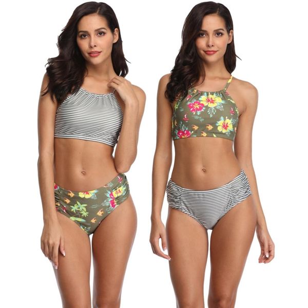 

printed split women's bikini show thin spring swimsuit, White;black