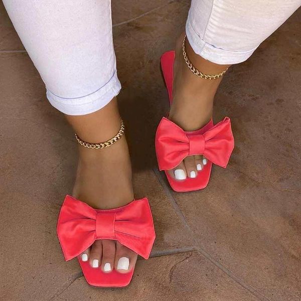 

summer women's large personalized bow set foot flat heel everyday solid one line slippers, Black