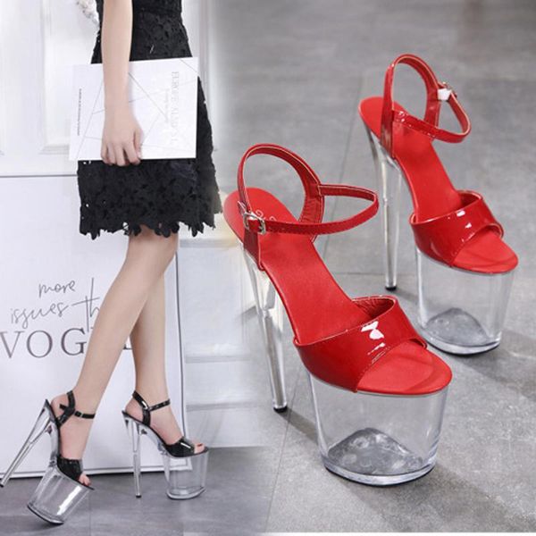 

transparent sandals large size 34-44 ladies nightclub 2cm high heels pole dancing model platform catwalk, Black