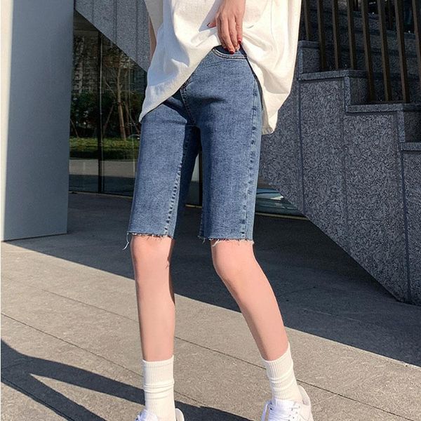 

summer plus size jeans pockets spring skinny denim for women vintage washed casual jean pants cropped trousers women's, Blue