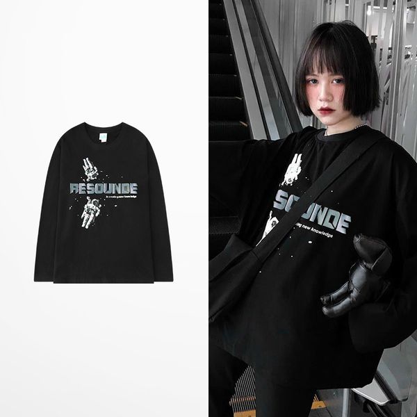 

tee long shirt impression male hip hop astronaut sleeve autumn, White;black