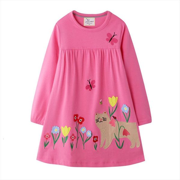 

princess girls with floral girl dresses embroidery fashion kids cotton autumn winter cat baby clothes, Red;yellow