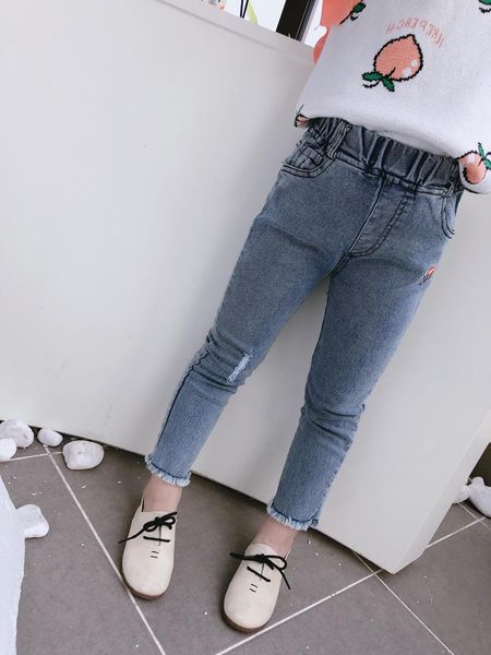 

spring and autumn style children's comfortable all-match jeans girls cute sweet flower pattern pants, Blue