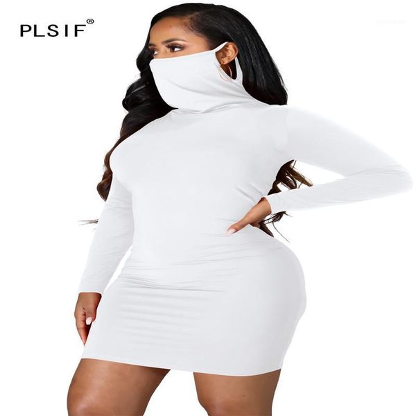 

high neck long sleeve simple pure color skinny mini dress tight club party lady fashion sheath casual dresses, Black;gray