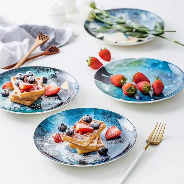 

dishes & plates 4pcs salad tableware porcelain 8-inch handmade ceramic plate gift home decoration pastry fruit cake steak