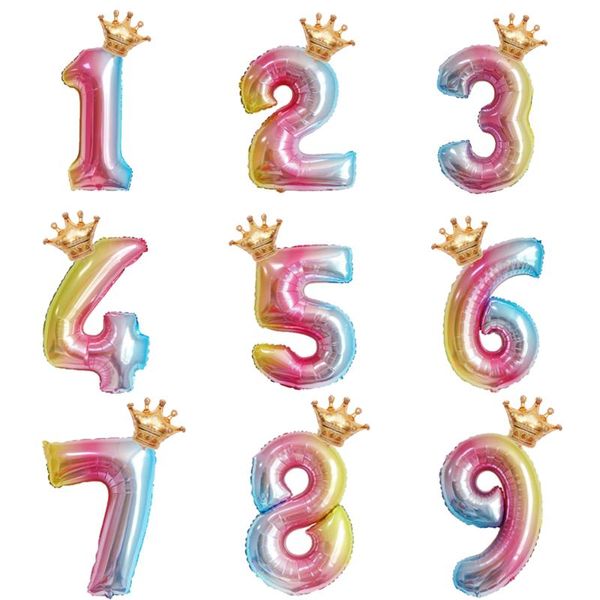 

party decoration 32 inch gradient color crown digital balloon children birthday aluminum film