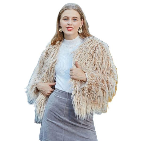 

women's fur & faux fashion high imitation mongolia sheep coat female fall&winter plush cardigan overcoat women, Black