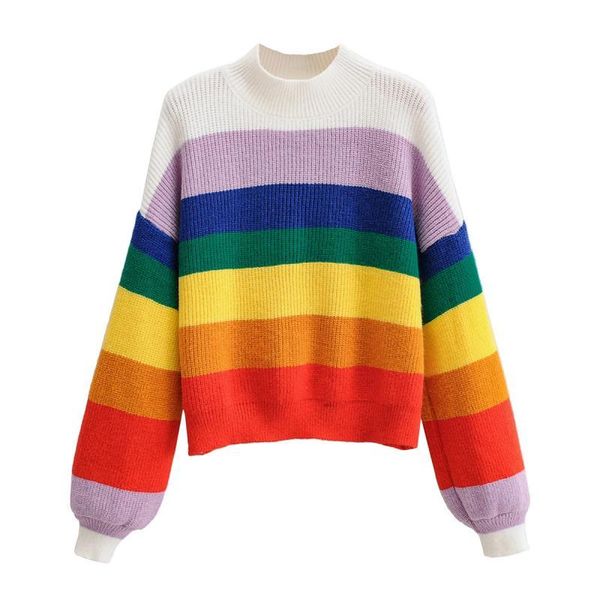 

women's sweaters winter women glir rainbow stripes sweet cute lantern sleeve knit pullover sweater jumper clothes otch, White;black