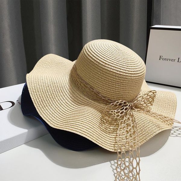

wide brim hats 2021 style simple foldable floppy girls straw sun hat beach women zomer uv protect travel cap lady female, Blue;gray