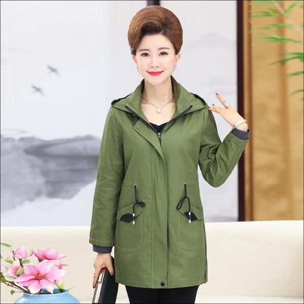 

women's trench coats spring xl-5xl and autumn mother fashion coat long-sleeved hooded outerwear middle-aged female windbreaker clothes, Tan;black