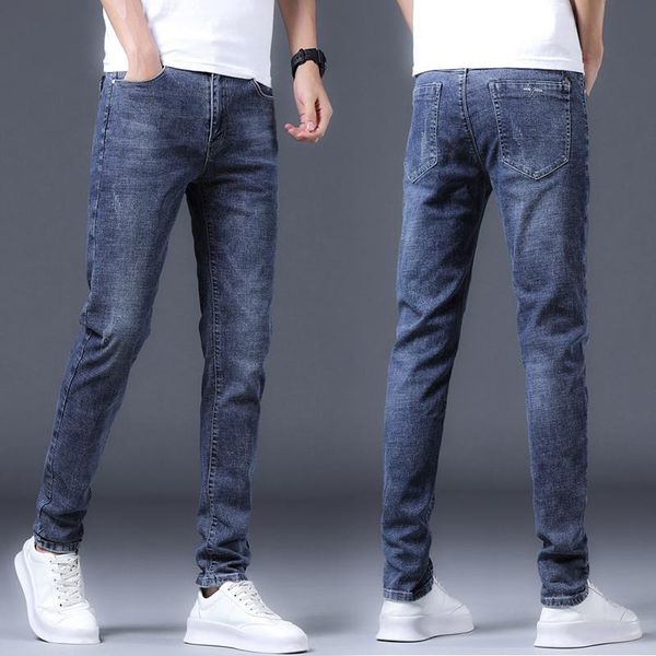 

men's pants fashion jeans blue daily casual ripped male straight regular stretch denim trousers clothing 2021, Black