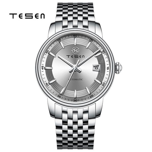 

wristwatches luxury mens watch brand tesen 2021 light fashion automatic mechanical waterproof 50m stainless steel wat, Slivery;brown