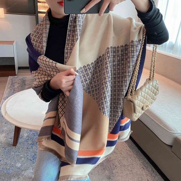 

70% off design imitation cashmere women's short beard tassel elegant autumn and versatile jacquard warm travel scarf, Blue;gray