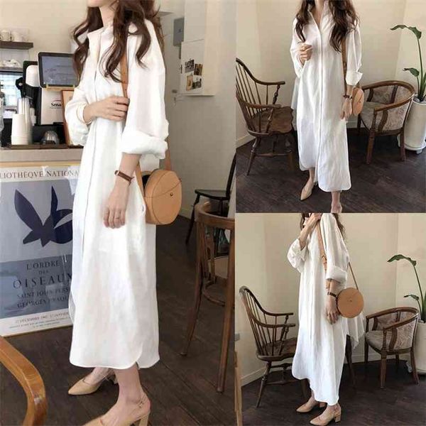 

spring autumn women's dress korean pure color lazy style long sleeve shirt loose thin female es gx766 210507, Black;gray