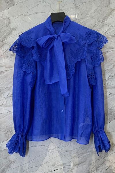 

embroidered ruffled tied shirt womens clothing european and american autumn new lady temperamental 10f, White