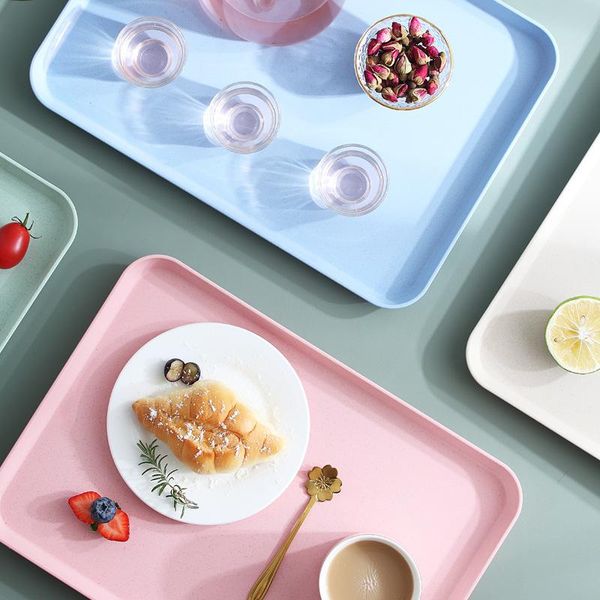 

dishes & plates creative household rectangular plate multifunctional dessert wheat straw tray storage decoration thermal insulation