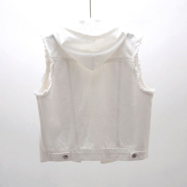 

women's vests white female fashion with hood denim short vest plus size 5xl torn hole no sleeves casual jacket tails jeans vests cgza, Black;white