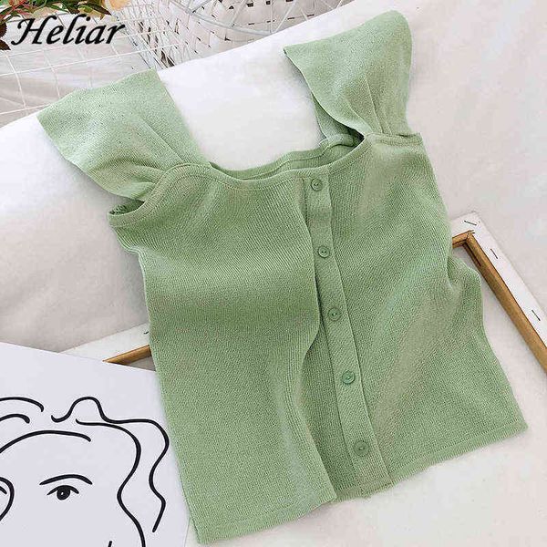 

nxy women's tanks & camis heliar women knitted crop female button up crop tees cute tube square neck highstreet crop for women 2021 su, White