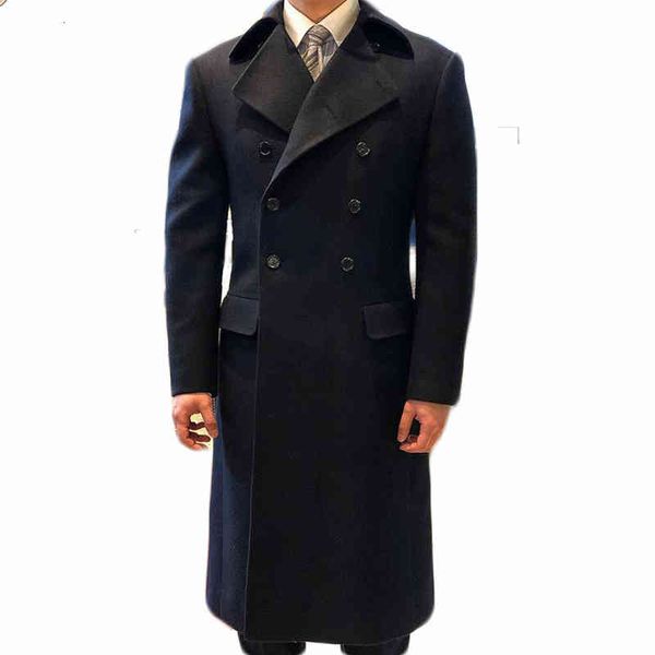 

men's trench coats winter woolen overcoat warm double breasted thick loose mid-length smart casual coat male jacket 4b45, Tan;black