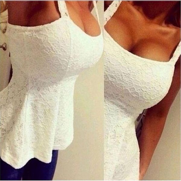 

women's tanks & camis 2021 fashion women casual summer lace tank deep u neck slim vest shirts solid blusas, White