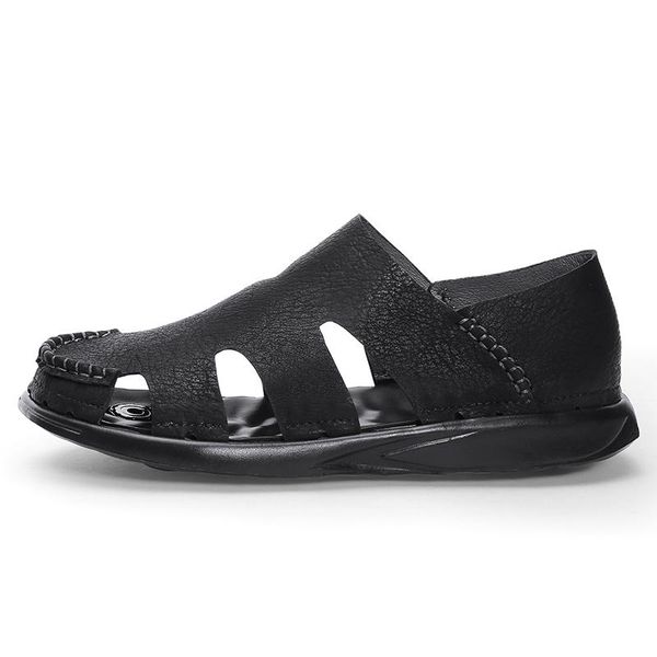 

sandals cuero water rubber plage couro thick slippers for summer sandalia sandales leather shoe 39 vietnam piel masculina men s, Black