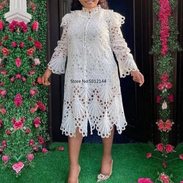 

ethnic clothing african dresses for women 2021 spring summer white midi lace dress ladies elegant dashiki print robe africa, Red