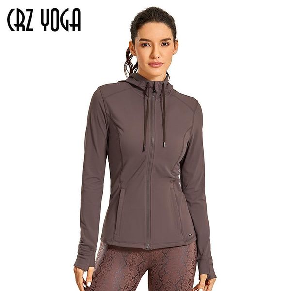 

running jackets crz yoga women's hooded workout track jacket full zip hoodie sportswear with pockets, Black;red