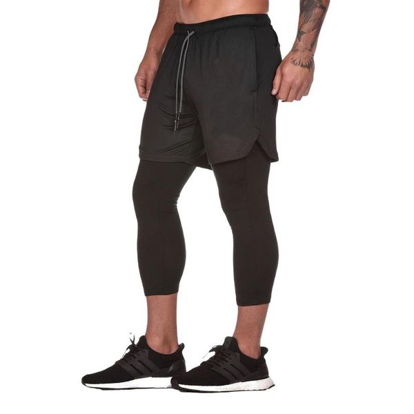 

running pants men’ s sports shorts breathable and quick-drying high waist double-layer trainning exercise plus size, Black;blue