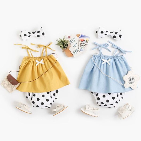 

baby girl clothes 2021 summer born one-piece polka-dot sling suit kids turban clothing sets, White